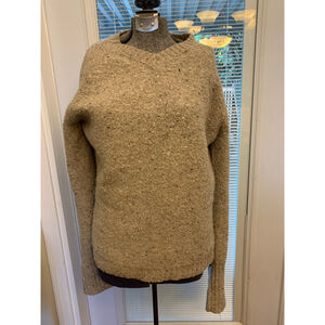 Women's ISDA & CO Beige Brown Flecked V-Neck Sweater M